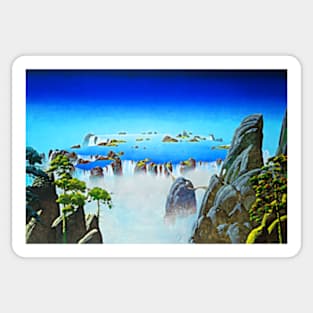 Close to the Edge Fantasy Print Mountain Lake Surreal Art Sticker